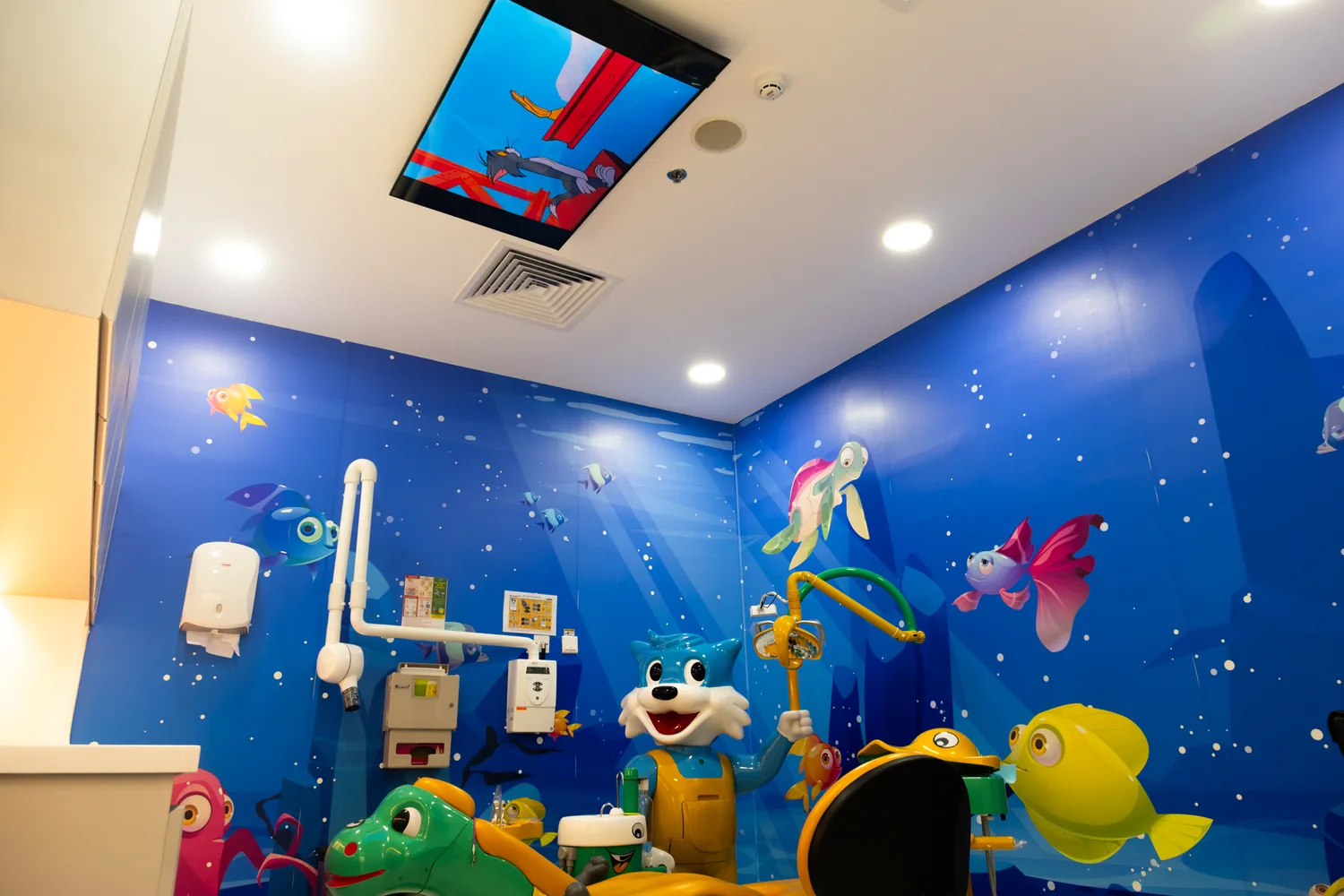 Wide view of the pediatric dental treatment room at Silwadi Dental Center